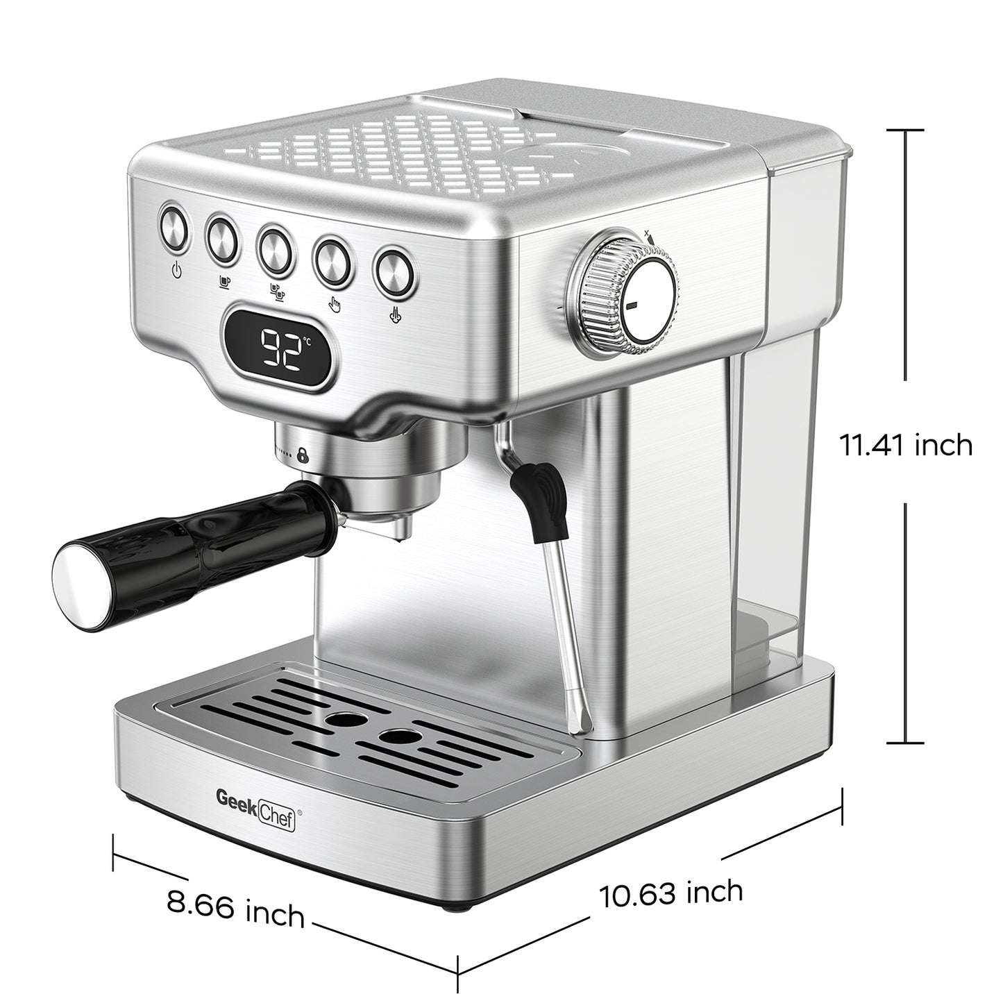 Luxe Divine Collection ~ Espresso Machine, 20 Bar With Milk Frother For Latte, Cappuccino, Macchiato, Espresso Maker, 1.8L Water Tank, Stainless Steel