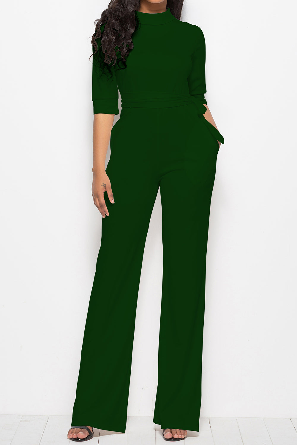 Luxe Divine Collection ~ Mock Neck Tie-Waist Half Sleeve Jumpsuit