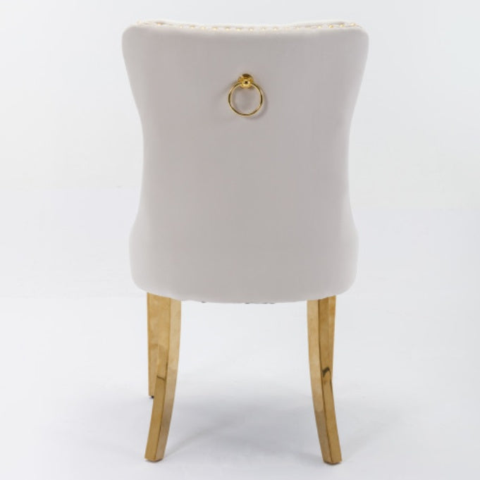 Luxe Divine Collection ~ Luxury Tufted Solid Wood Velvet Upholstered Dining Chair With Golden Stainless Steel Plating Legs, Nailhead Trim, Set of 2