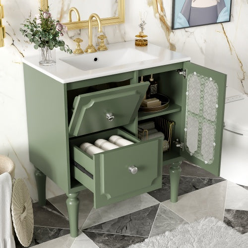 Luxe Divine Collection ~ Vintage Style 30inch Bathroom Vanity With Ceramic Sink Combination