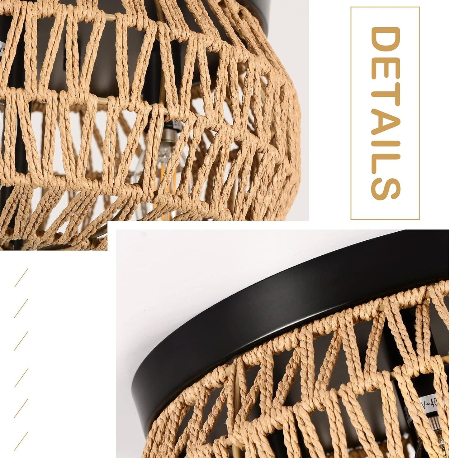 Luxe Divine Collection ~ 3 Lamp Woven Rattan Recessed Chandelier With Handmade Cage Lampshade
