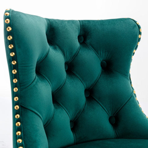 Luxe Divine Collection ~ Golden Swivel Velvet Barstools Adjustable Seat Height From 25-33 Inch Green, Nailhead Trim, Set Of 2