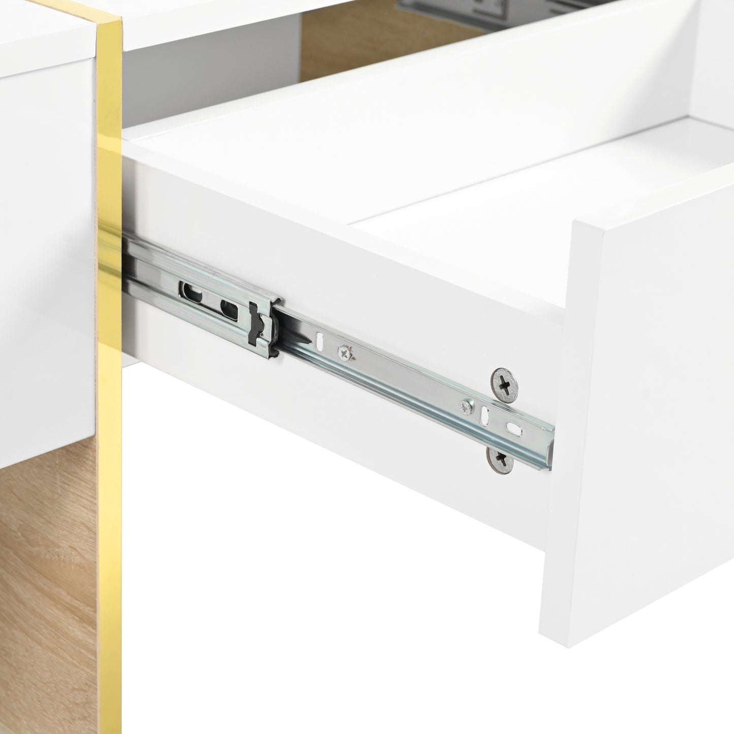 Luxe Divine Collection ~ 47.2 inch x 31.4 inch Multifunctional Rectangular Sofa Table with 2 drawers and Gold Wood Grain Leg Center Table, white