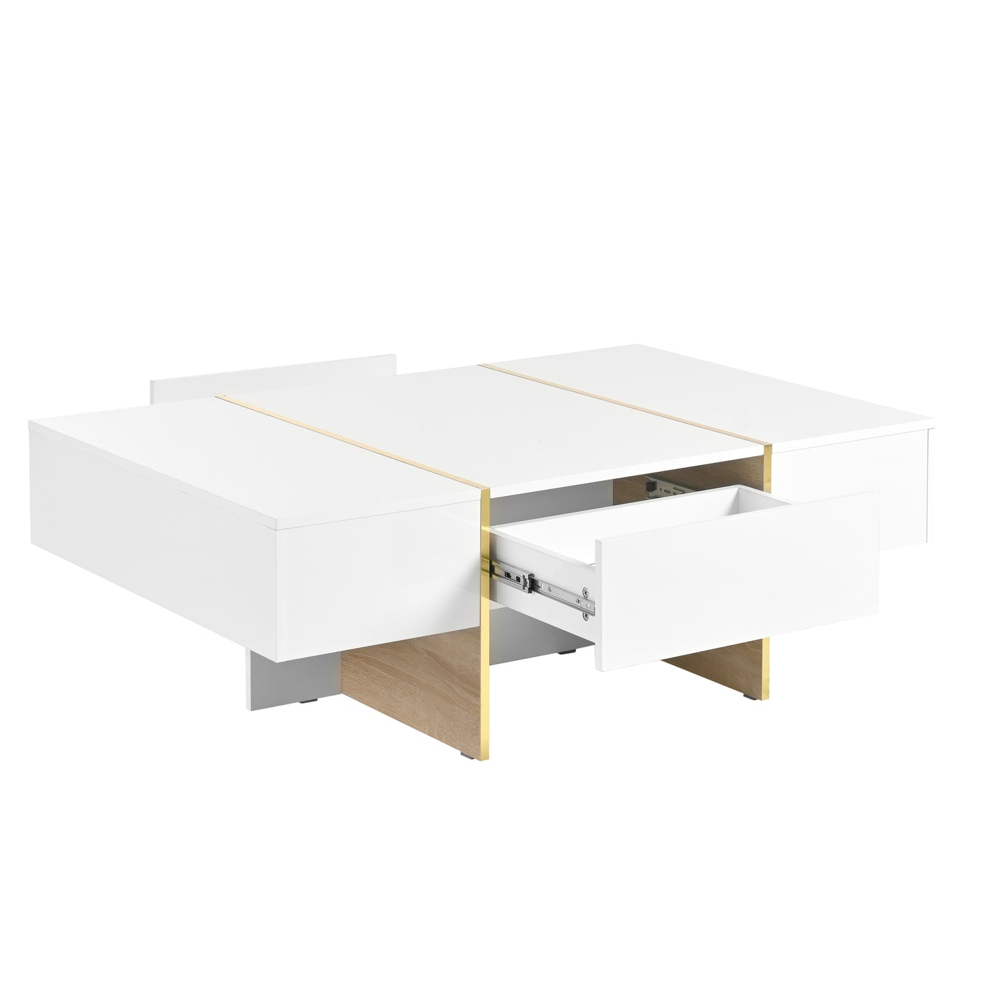 Luxe Divine Collection ~ 47.2 inch x 31.4 inch Multifunctional Rectangular Sofa Table with 2 drawers and Gold Wood Grain Leg Center Table, white