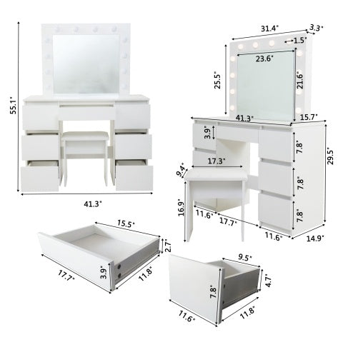 Luxe Divine Collection ~ Large White Vanity Tables With Mirror And Light