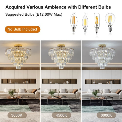 Luxe Divine Collection ~ Golden Crystal Chandelier, 5-layer Round Semi-recessed Chandelier Lamp, Large Modern Luxury Chandelier, Suitable For Living Room, Dining Room, Bedroom, Corridor