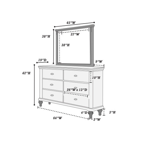 Luxe Divine Collection ~ Luxury Antique Silver Champagne Finish Dresser W Mirror Storage, Drawers Bedroom Furniture