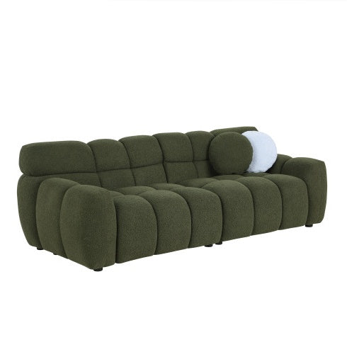 Luxe Divine Collection ~ 87.4 Length ,35.83 Depth, Marshmallow Sofa, Boucle Sofa, Green