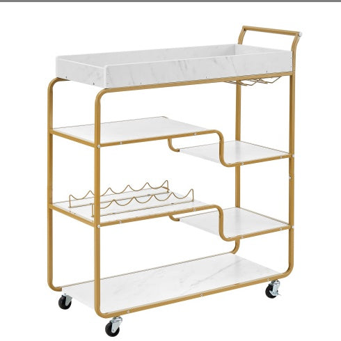 Luxe Divine Collection ~ 6-Tier Rolling Bar Serving Cart, Retro Style Wine Cart, With Wine Rack And Glass Holder, For Living Room and Dining Room