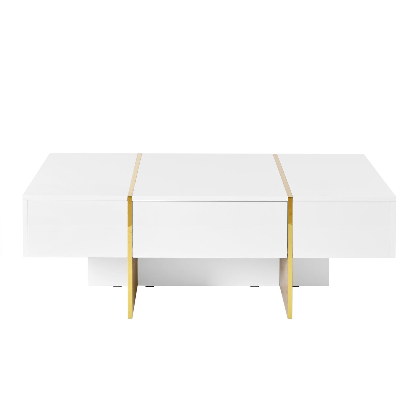Luxe Divine Collection ~ 47.2 inch x 31.4 inch Multifunctional Rectangular Sofa Table with 2 drawers and Gold Wood Grain Leg Center Table, white