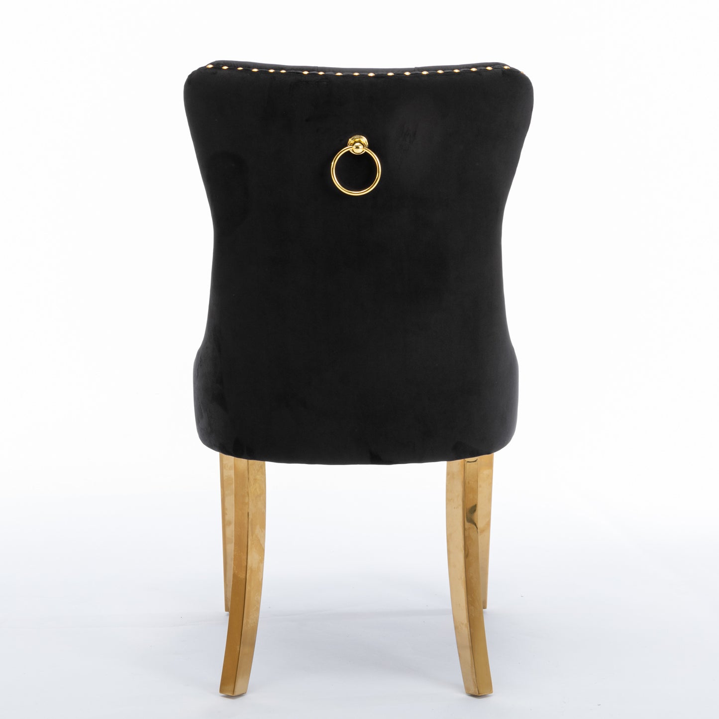 Luxe Divine Collection ~ Black Solid wood velvet cushion chair, gold-plated stainless steel chair leg nail head decoration 2-piece set in black and gold