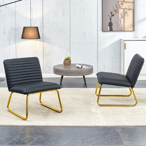 Luxe Divine Collection ~ Black Minimalist Armless Sofa Chair With PU Backrest And Golden Metal Legs, For Office or Home