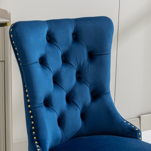 Luxe Divine Collection ~ Luxury Tufted Solid Wood Contemporary Velvet Upholstered Dining Chair With Golden Stainless Steel Plating Legs,Nailhead Trim, Set Of 2