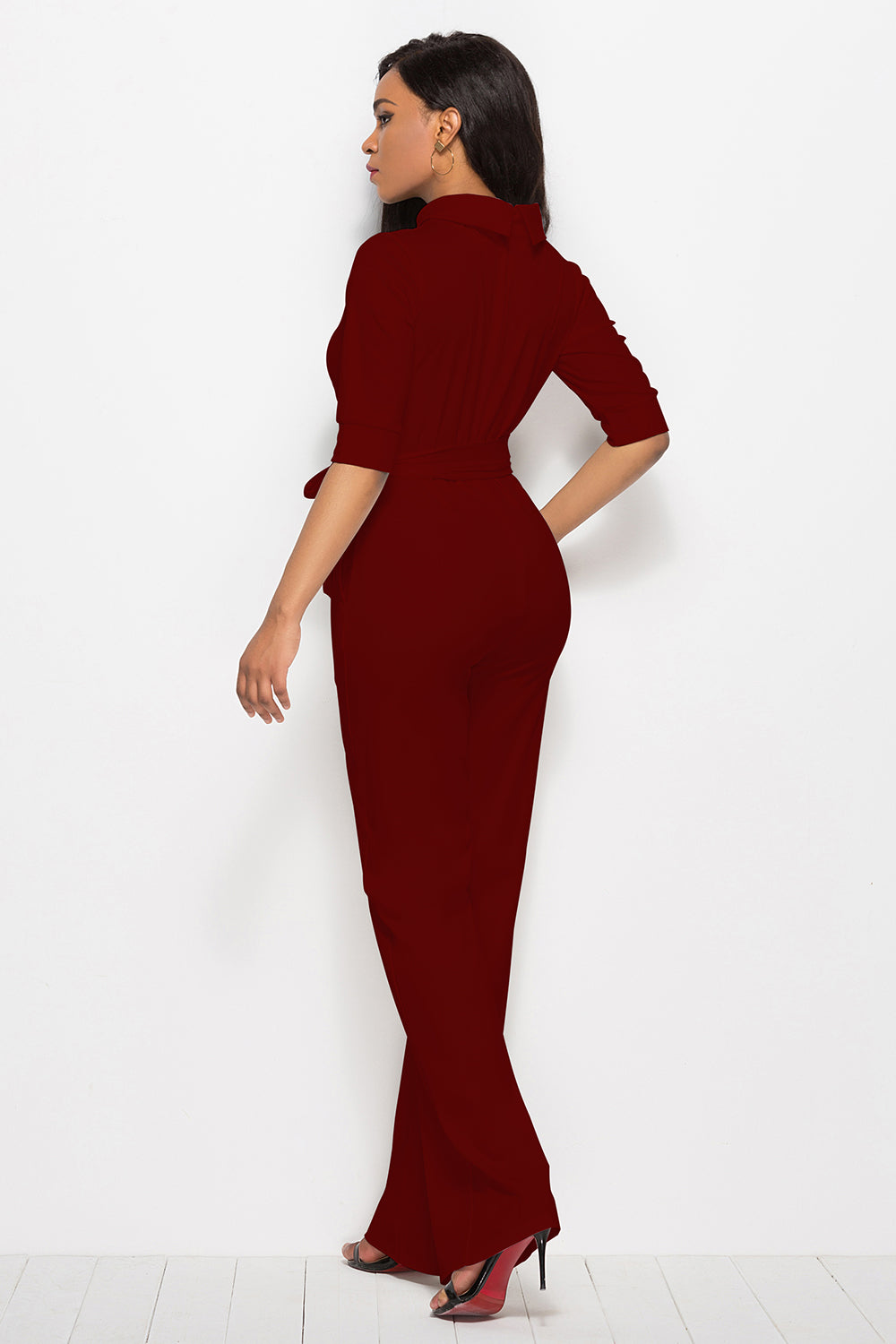 Luxe Divine Collection ~ Mock Neck Tie-Waist Half Sleeve Jumpsuit