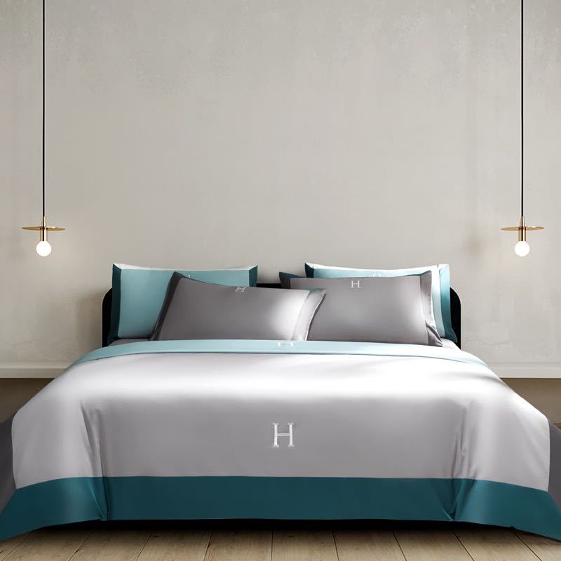 Luxe Divine Collection ~ Luxury Solid Color 60 Long-Staple Cotton Letter Embroidery Four-Piece Bedding Set