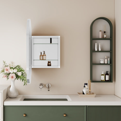 Luxe Divine Collection ~ 20x34 Inch Oval Recessed Metal Frame Bathroom Wall Cabinet With Mirror And Adjustable Shelves