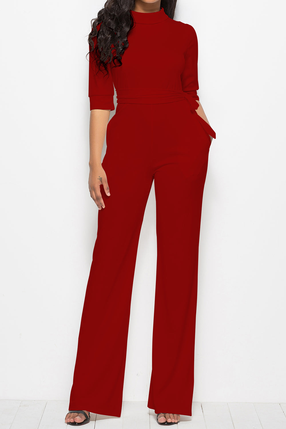 Luxe Divine Collection ~ Mock Neck Tie-Waist Half Sleeve Jumpsuit