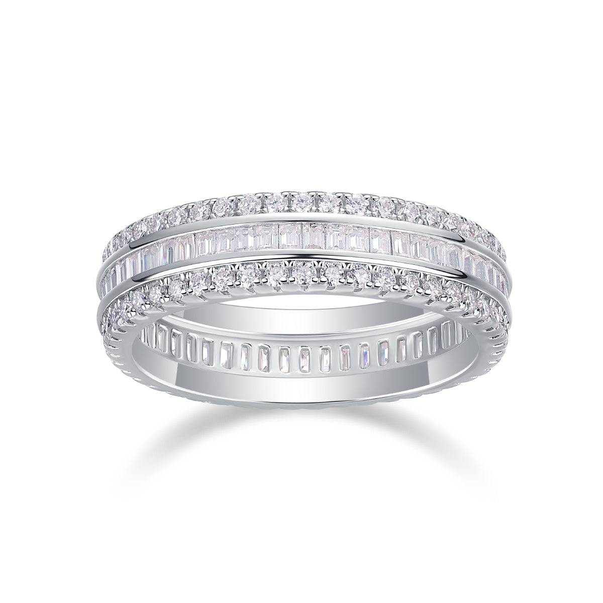 Luxe Divine Collection ~ Three Row Moissanite and Silver Ring