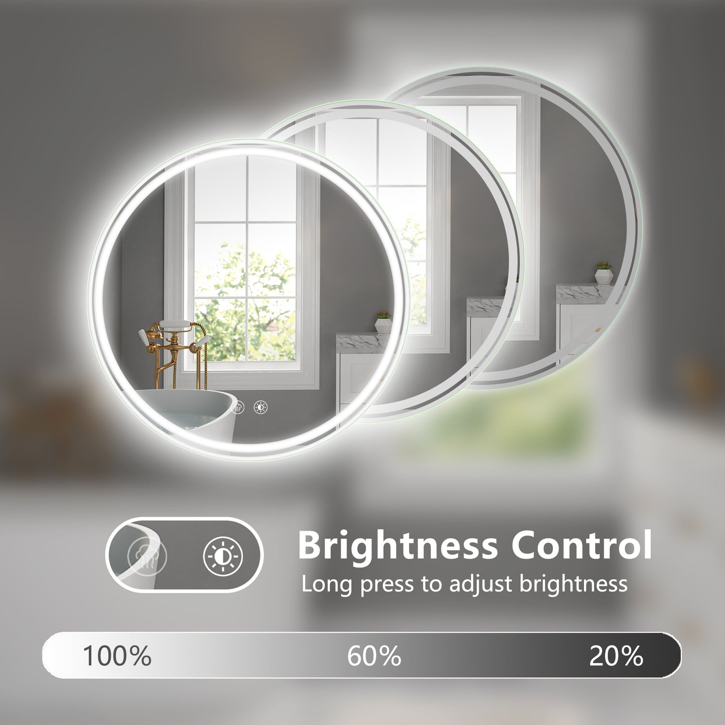Luxe Divine Collection ~ 28 Inch Round LED Bathroom Mirror -Wall Mounted