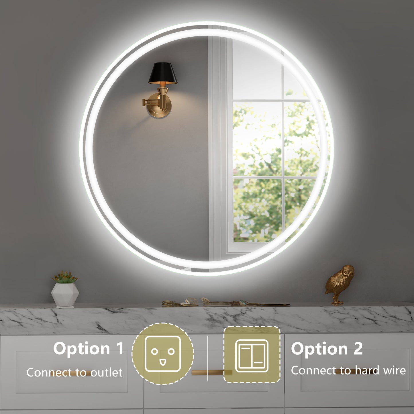 Luxe Divine Collection ~ 28 Inch Round LED Bathroom Mirror -Wall Mounted