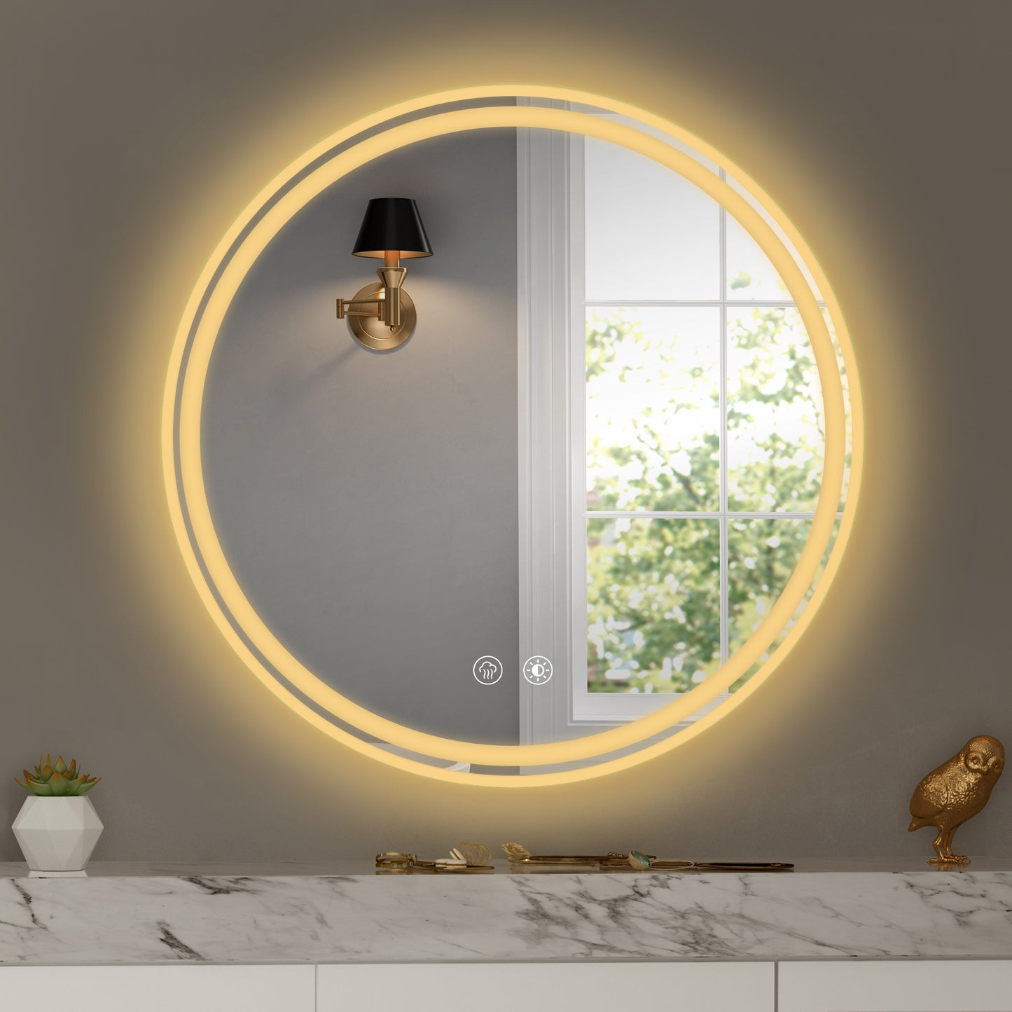 Luxe Divine Collection ~ 28 Inch Round LED Bathroom Mirror -Wall Mounted