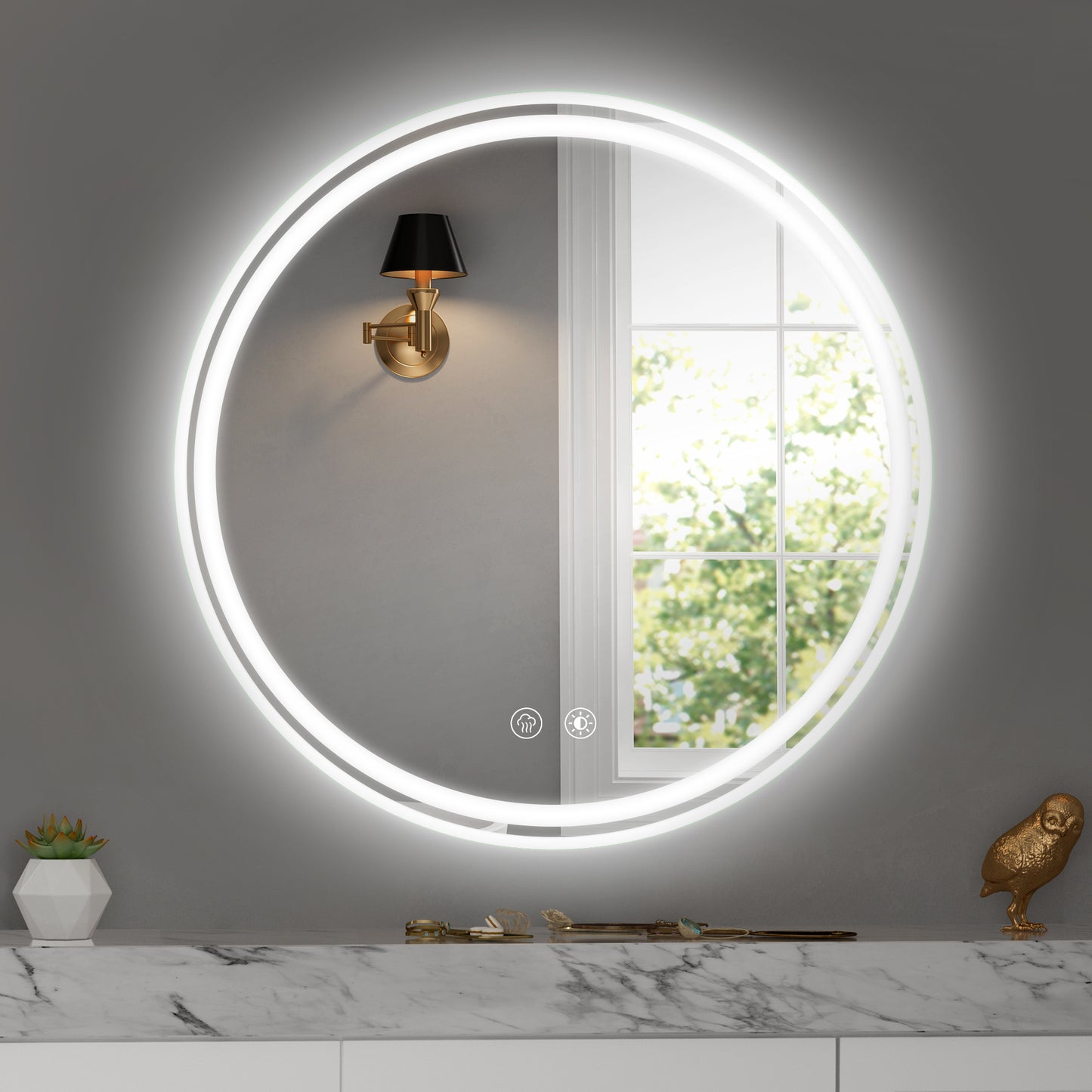 Luxe Divine Collection ~ 28 Inch Round LED Bathroom Mirror -Wall Mounted