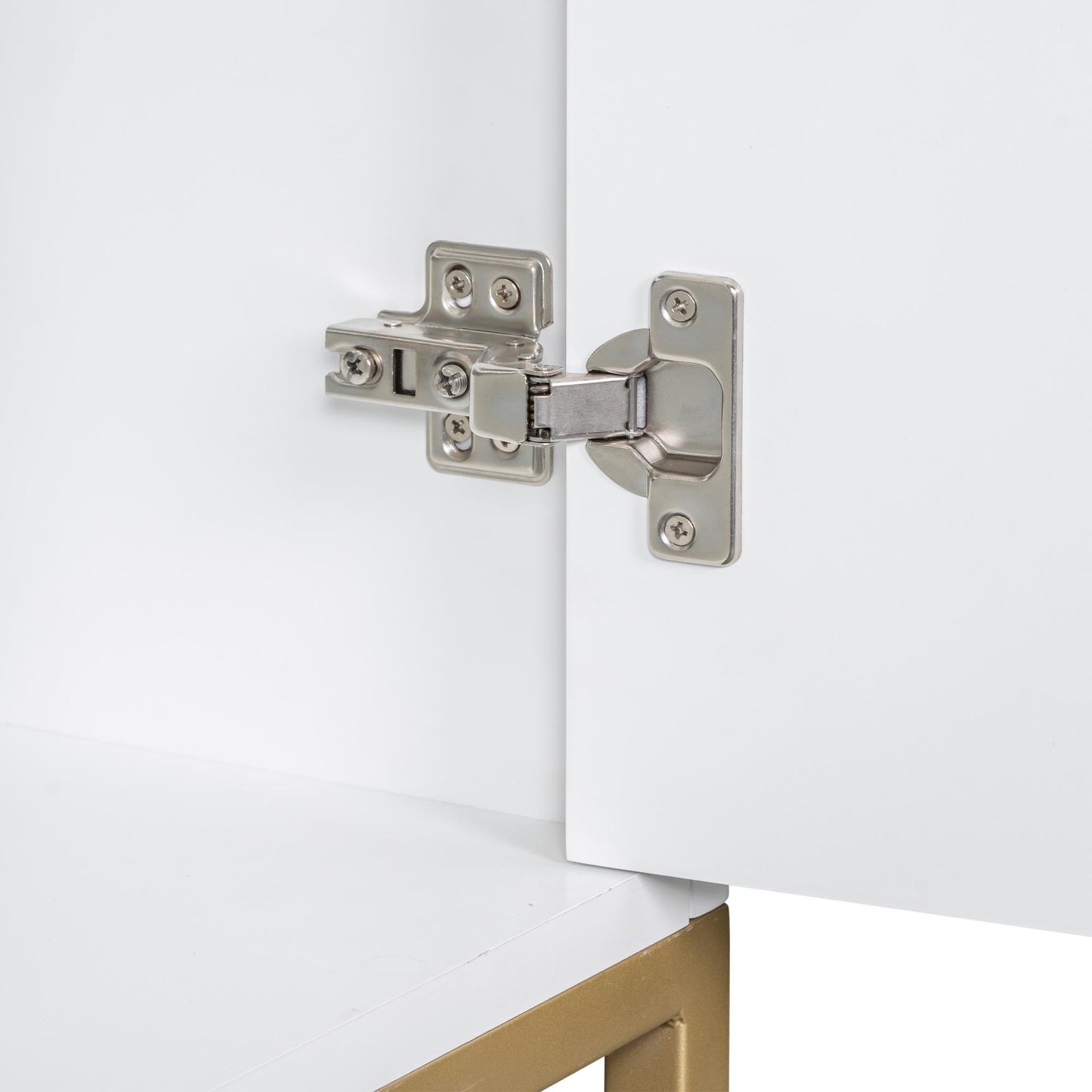 Luxe Divine Collection ~ 24 Inches Bathroom Vanity With Two Doors And Gold Metal Frame, Open Storage Shelves, White