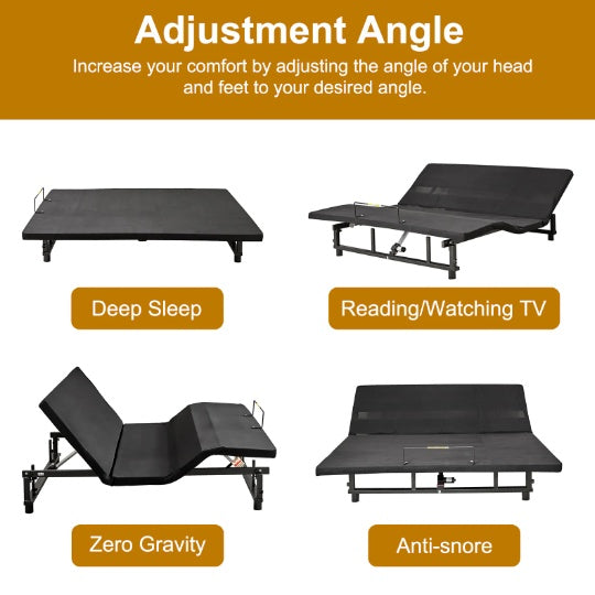 Luxe Divine Collection ~ Adjustable Bed Base Frame Head And Foot Incline, Quiet Motor King Size Zero Gravity, 4 Ports USB, Under-Bed Nightlight