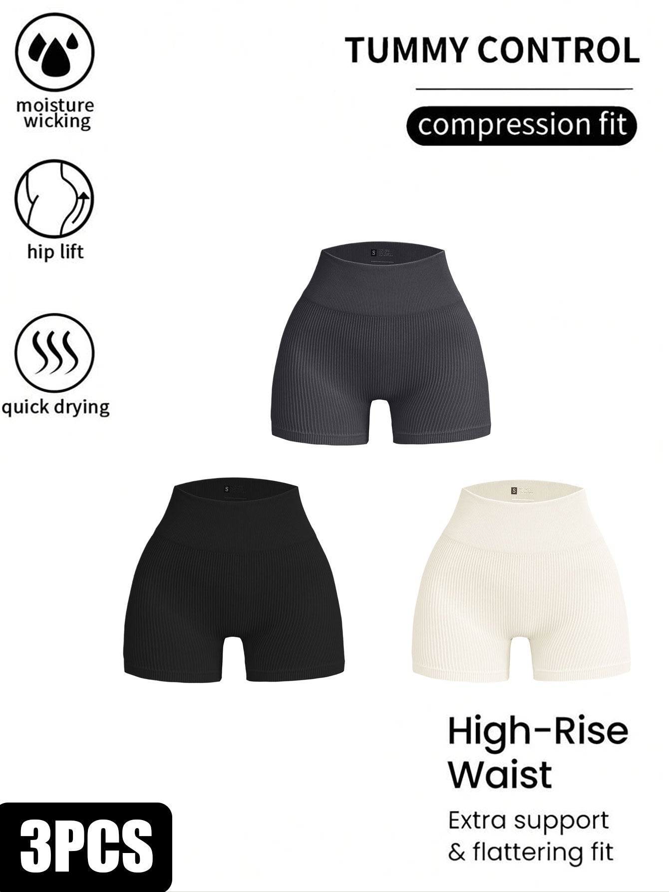 Luxe Divine Collection ~ 3 Pack Ribbed Soft New Women's High Waisted Biker Shorts