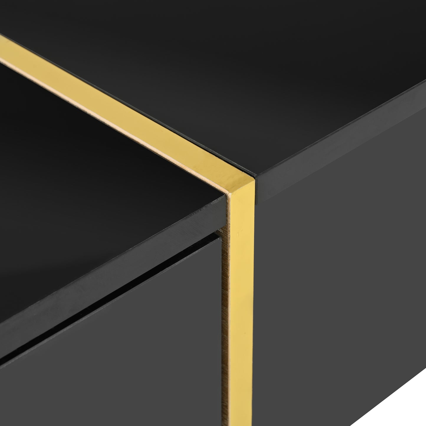 Luxe Divine Collection ~ 47.2 inch x 31.4 inch multifunctional rectangular sofa table with 2 drawers and gold wood grain leg center table, black