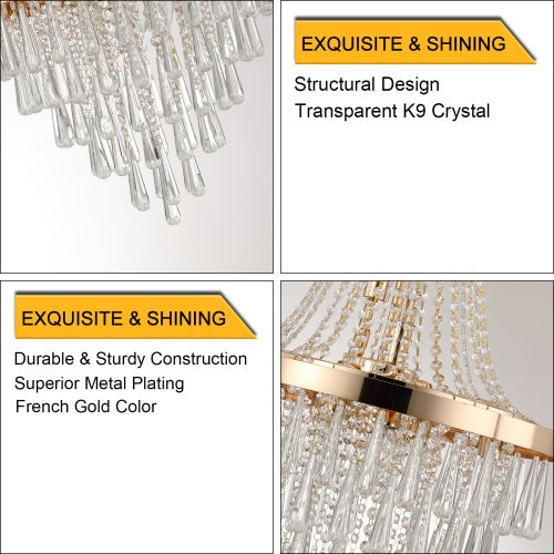 Luxe Divine Collection ~ Golden Crystal Chandelier, Large Modern Luxury Chandelier For Living Room, Dining Room, Bedroom, Hallway - Bulb Not Included
