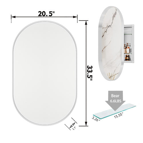 Luxe Divine Collection ~ 20x34 Inch Oval Recessed Metal Frame Bathroom Wall Cabinet With Mirror And Adjustable Shelves
