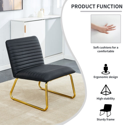 Luxe Divine Collection ~ Black Minimalist Armless Sofa Chair With PU Backrest And Golden Metal Legs, For Office or Home