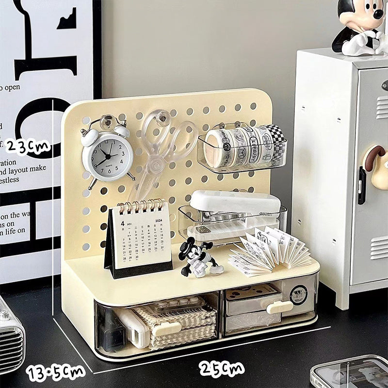 Luxe Divine Collection ~ Adorable Desk Organizer with Hook Drawer, Hole Board, Card Display Stand, Desktop Storage Box, and Stationery Storage Rack