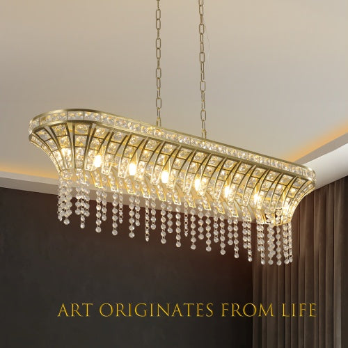 Luxe Divine Collection ~ Modern Champagne Gold Kitchen Island Lamp - Oval Crystal Ceiling Chandelier