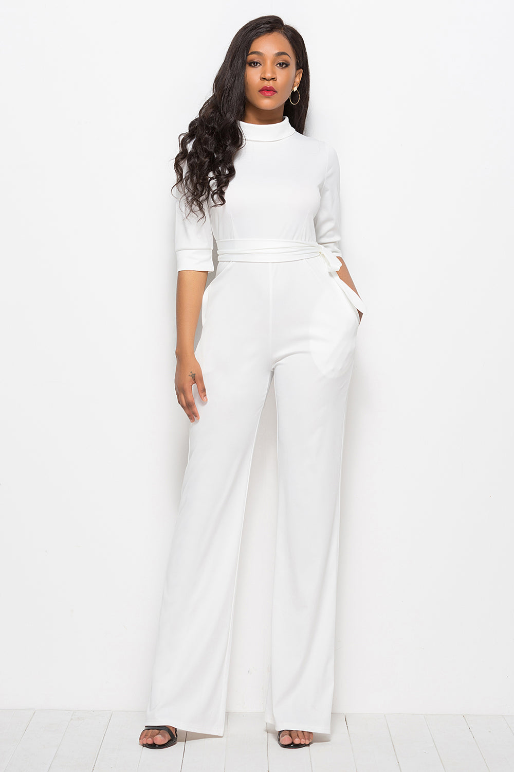 Luxe Divine Collection ~ Mock Neck Tie-Waist Half Sleeve Jumpsuit