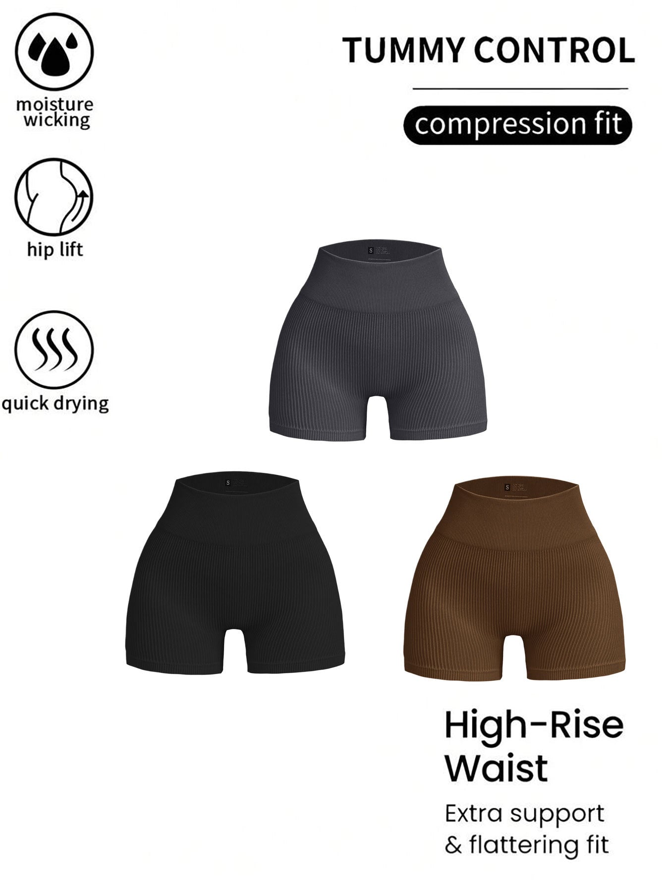 Luxe Divine Collection ~ 3 Pack Ribbed Soft New Women's High Waisted Biker Shorts