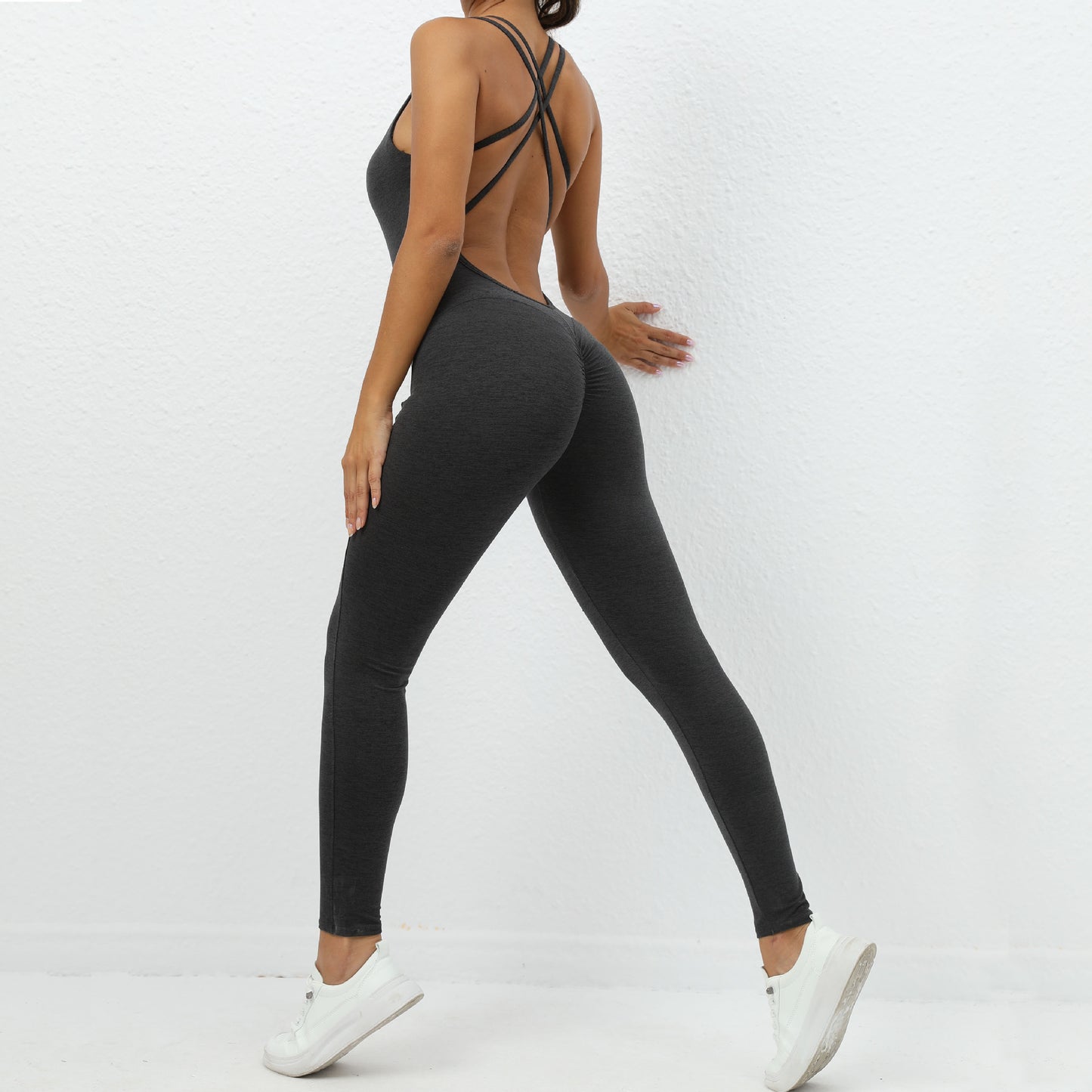 Luxe Divine Collection ~ Yoga Jumpsuit With Cross-strap Back Design Seamless Leggings