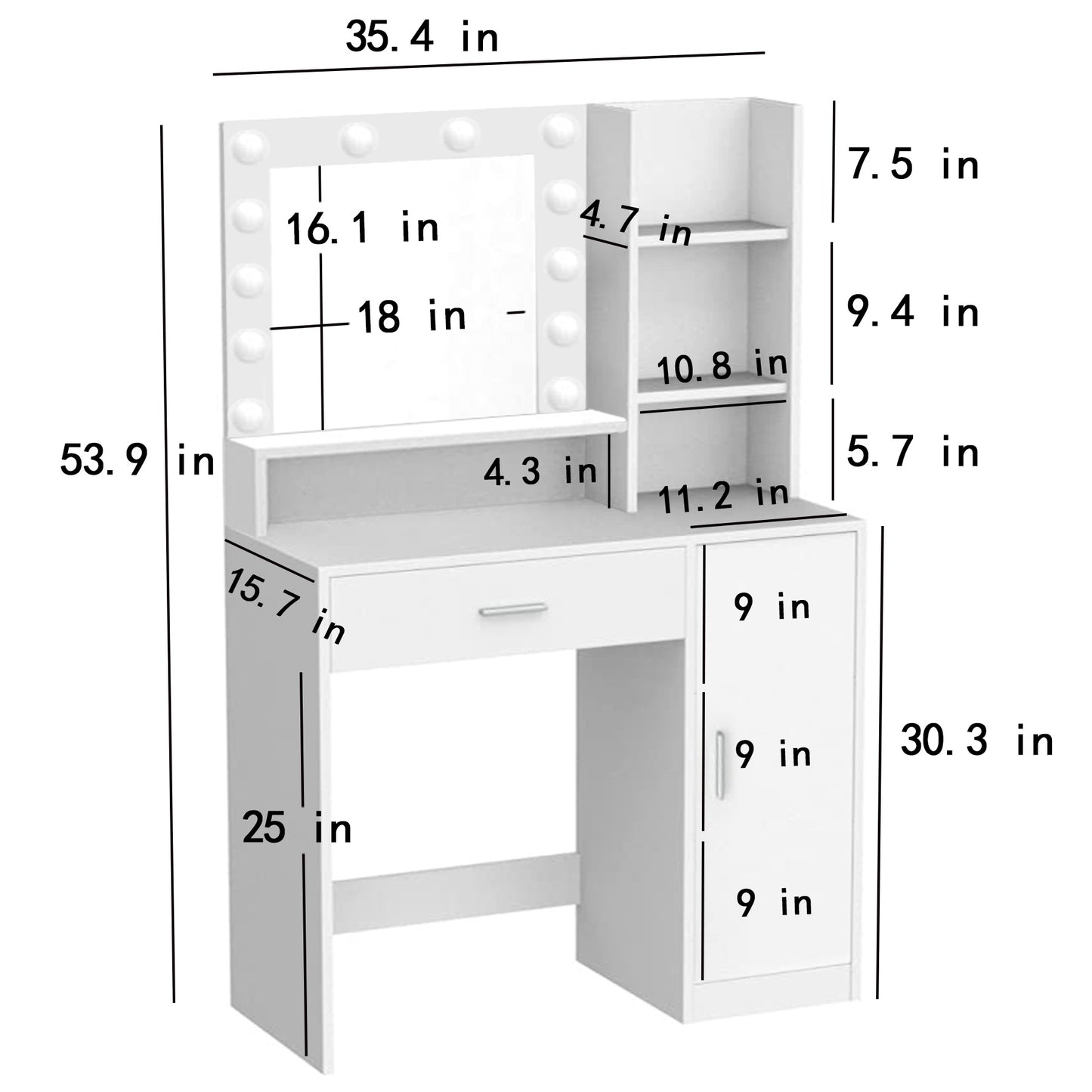 Luxe Divine Collection ~ White Make-up Vanity Table With Mirror And Lamp