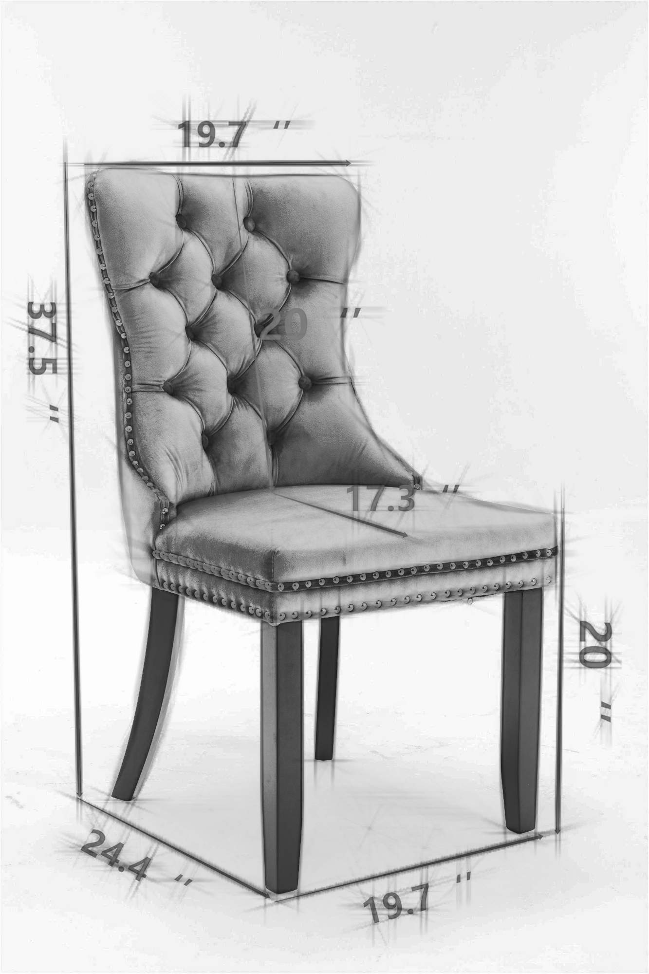 Luxe Divine Collection ~ Black Solid wood velvet cushion chair, gold-plated stainless steel chair leg nail head decoration 2-piece set in black and gold