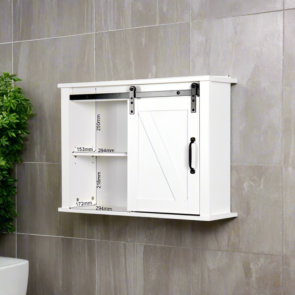Luxe Divine Collection ~ Bathroom Wall Cabinet with 2 Adjustable Shelves Wooden Storage Cabinet with a Barn Door 27.16x7.8x19.68 inch