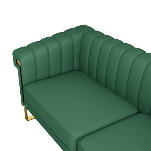 Luxe Divine Collection ~ Sleek Channel-Tufted Upholstery, 3-Seat Sofa with Gold Accents