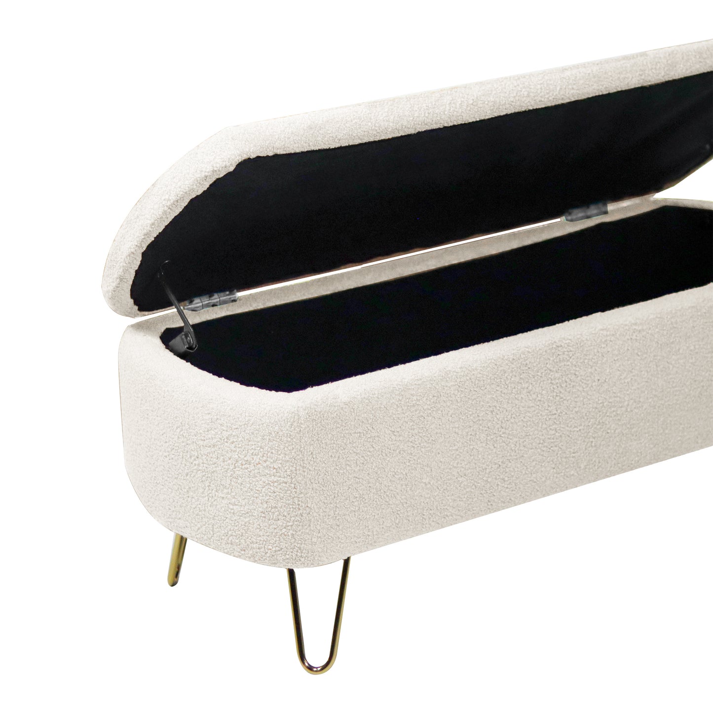 Luxe Divine Collection ~ Ivory White Storage Ottoman Bench for End of Bed Gold Legs