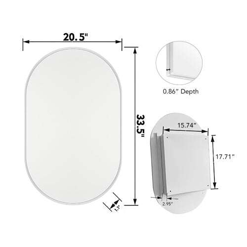 Luxe Divine Collection ~ 20x34 Inch Oval Recessed Metal Frame Bathroom Wall Cabinet With Mirror And Adjustable Shelves
