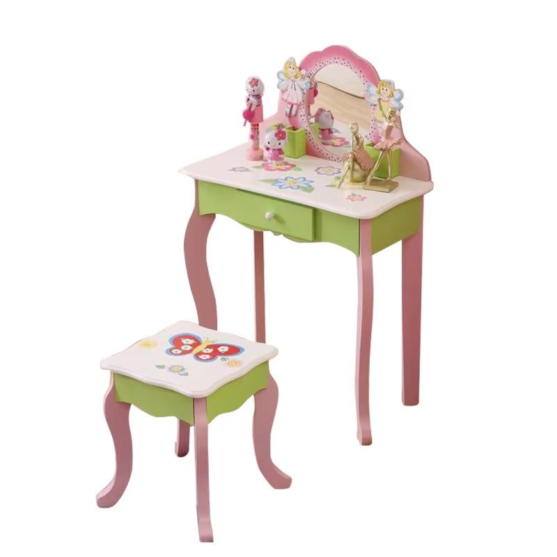 Luxe Divine Collection ~ Princess Vanity Make Up Table Wooden Dressing Table With Mirror And Stool For Kids