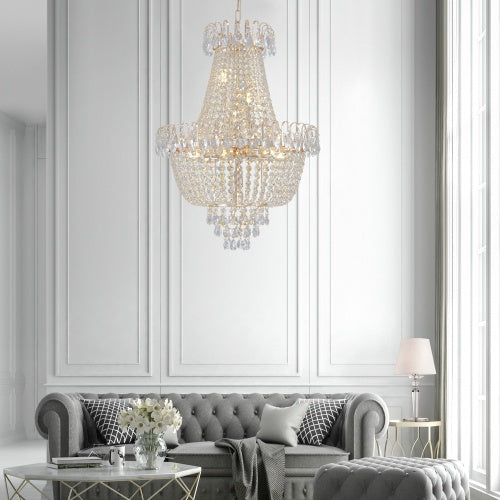 Luxe Divine Collection ~ Golden Crystal Chandelier, Large Modern Luxury Chandelier, Suitable For Living Room, Dining Room, Bedroom, Hallway - Bulb not Included