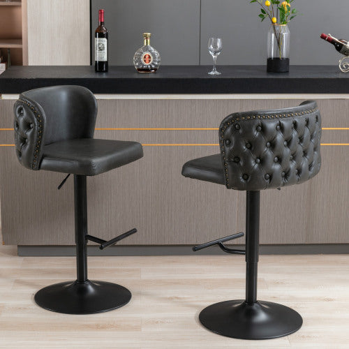 Luxe Divine Collection ~ Furniture,Swivel Barstools Adjusatble Seat Height, Modern PU Upholstered Bar Stools With The Whole Back Tufted, For Home Pub And Kitchen Island, Set of 2