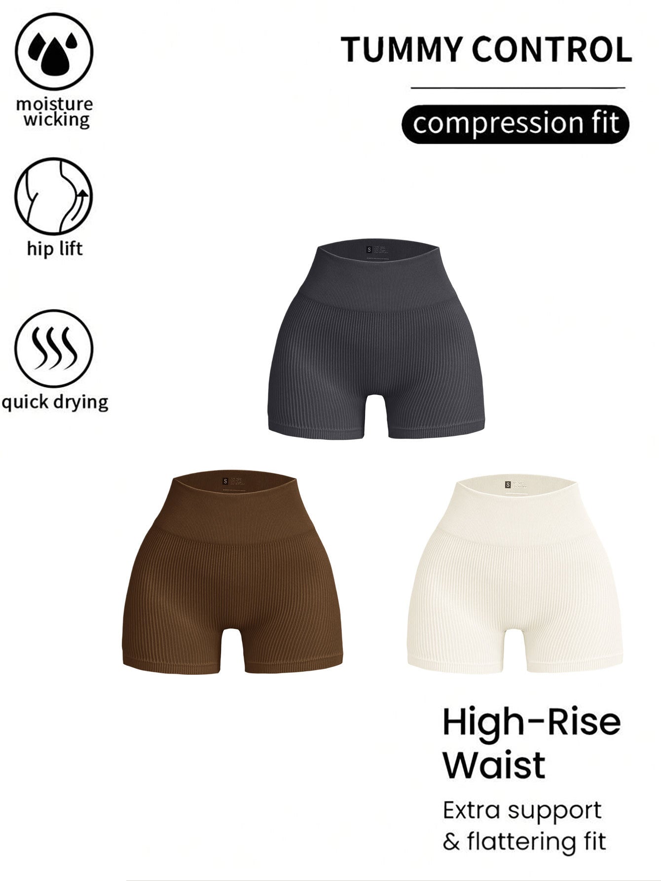 Luxe Divine Collection ~ 3 Pack Ribbed Soft New Women's High Waisted Biker Shorts