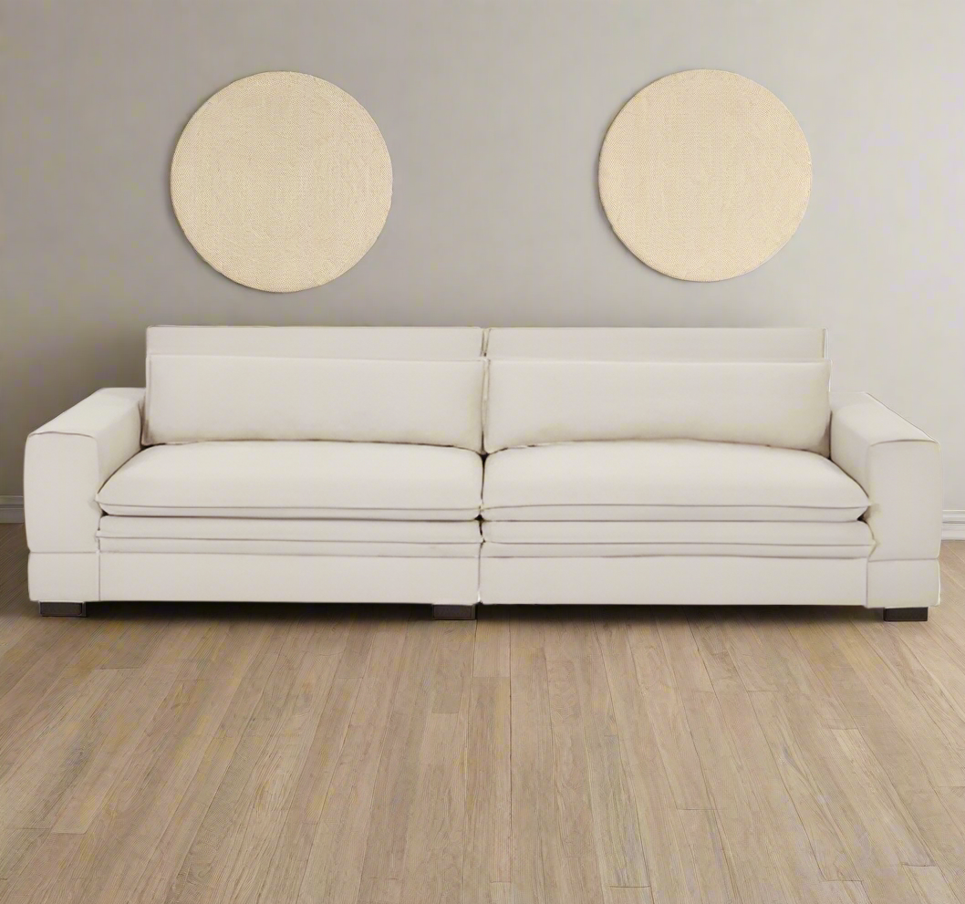 Luxe Divine Collection ~ Medieval Modern Fabric Sofa For Living Room, Bedroom, Apartment, Home Office, Beige