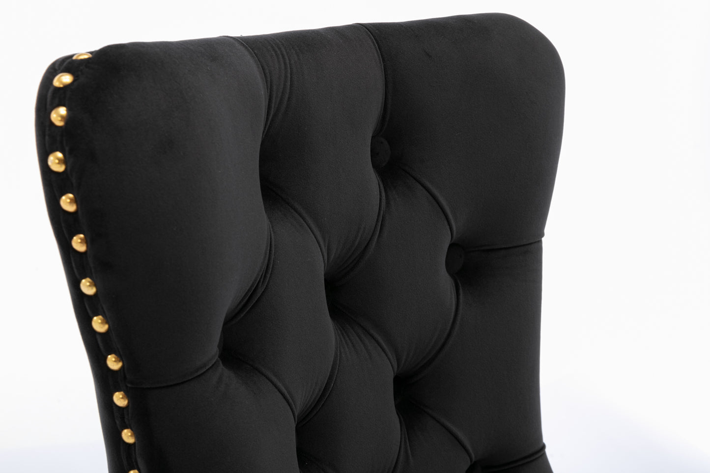 Luxe Divine Collection ~ Black Solid wood velvet cushion chair, gold-plated stainless steel chair leg nail head decoration 2-piece set in black and gold